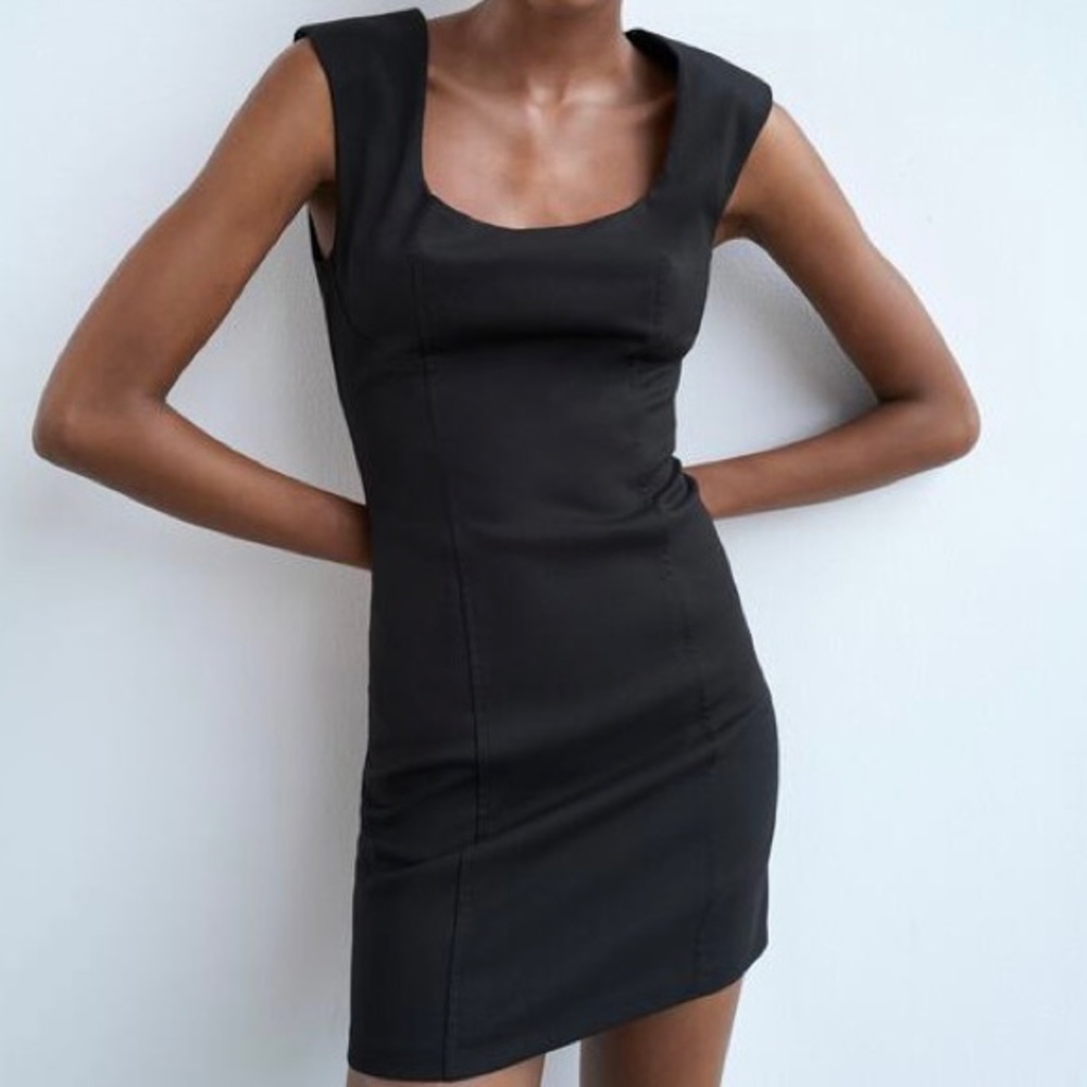 NWT Zara TRF black fitted mini dress - Picture 1 of 14